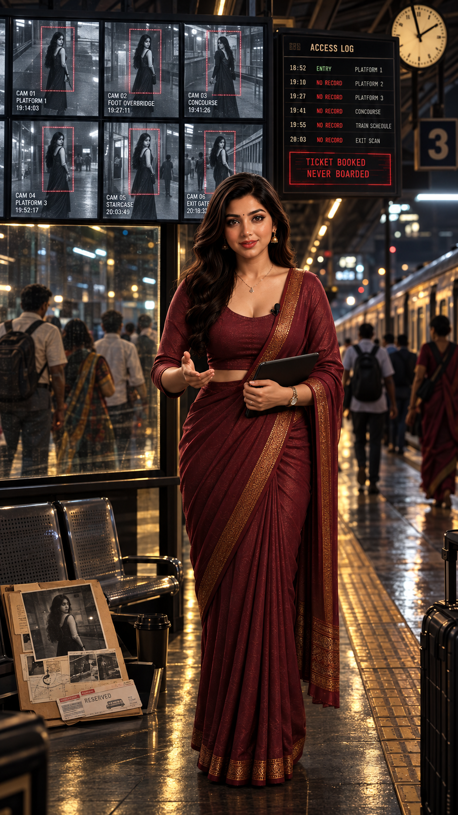 NAVYA host presenting the fictional railway mystery