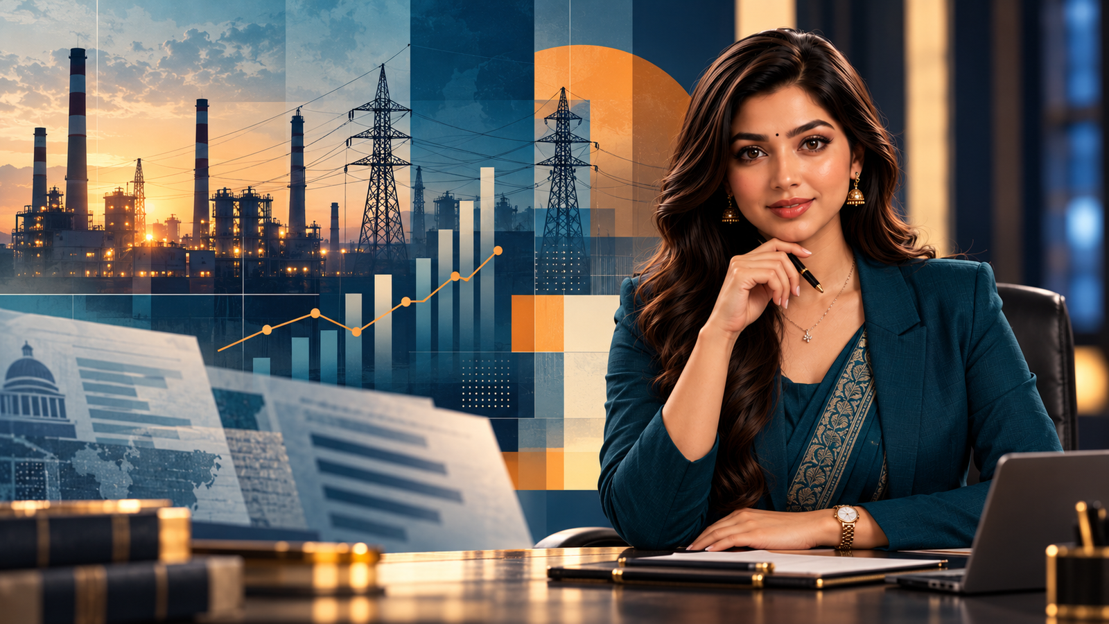 Divya presenting an editorial illustration about industrial electricity incentives